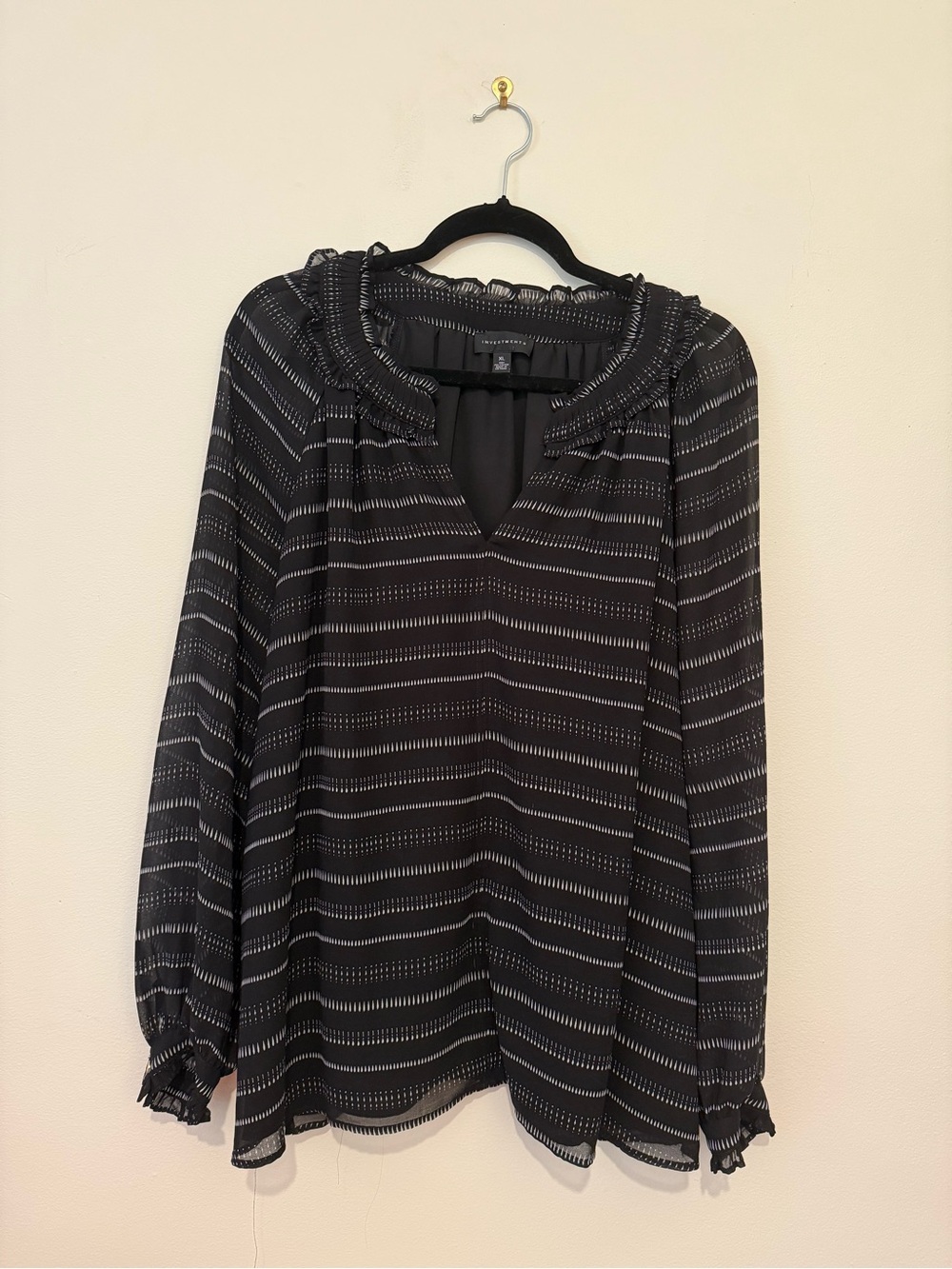 Investments Black Striped Ruffle Neck Long Sleeve Tunic
